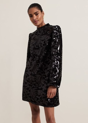 Phase Eight Trudy Sequin Velvet Shift Dress Black Australia | RV2840673